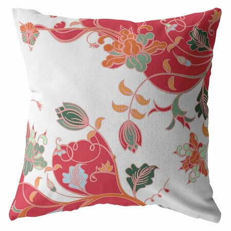 HOMEROOTS 18 in. Garden Indoor & Outdoor Throw Pillow Red & White 412209